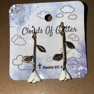 White Rose Dangle Earrings - New